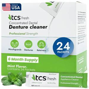 lot 6417 image: TCS Fresh Denture Cleaner �� Professional Strength Concentrated Cleanser Mint Powder for Dental Cleaning �� For Dentures, Night Guards, Aligners & Retainer Cleaner �� 24 Packets (6 Month Supply)