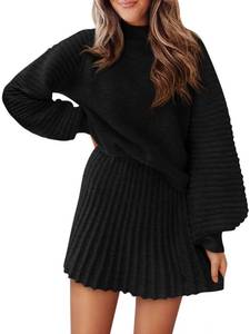 lot 6424 image: COCCKO Womens 2 Piece Skirt Sets Fall Fashion 2025 Mock Neck Ribbed Knit Sweaters And Mini Skirt Two Piece Outfits size M