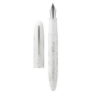 lot 6428 image: HONG DIAN N23 White Rabbit Fountain Pen, Long Blade Medium Nib Silver Trim, New Year Lucky Rabbit Carving Design, Smooth Writing Pen with Converter and Metal Pen Box Set