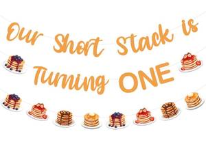 lot 6430 image: Wonmelody Pancake First Birthday Decorations Our Short Stack is Turning One Pancakes-Banner Garland Sweet-Pancakes Party Kit Breakfast and Brunch Supplies for Pancake Birthday Pancake-Stack party