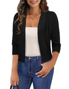 lot 6434 image: GoMamee Womens Open Front 34 Sleeve Shrug Cropped Cardigan Sweaters Elegant for Women, Black L