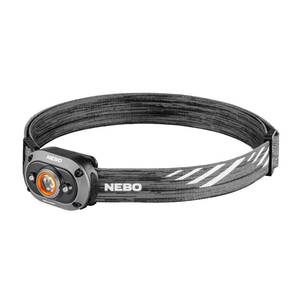 lot 6437 image: NEBO MYCRO 450 Rechargeable Headlamp  450 Lumens, 6 Light Modes, Water Resistant, Detachable Hat Clip, Super Bright Head Lamp for Camping & Hiking, Includes USB Charging Cable �� Gray