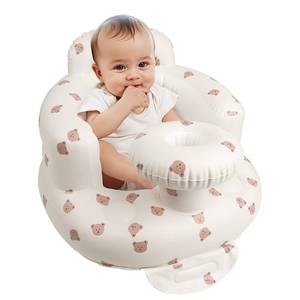 lot 6442 image: EKEPE Inflatable Baby Seat for Babies 3 Months & Up, Baby Floor Seats for Sitting Up, Baby Seats for Infants, Blow Up Baby Chair with Built in Air Pump - Beige - Bear with Tray