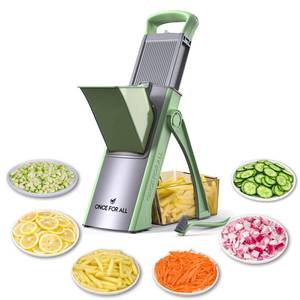 lot 6464 image: ONCE FOR ALL Upgrade Safe Mandoline Slicer Plus, Adjustable Vegetable Food Chopper Potato Fries French Fry Cutter, Detachable Blade, Kitchen Chopping Artifact, New Kitchen Gift JS03 Green