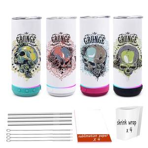 lot 6466 image: ZREGGUR 20 oz Music Speaker Tumbler 4 pack,Straight music mug with straw, lid, straw brush, shrink wrap,Reusable Travel Coffee Mug For Men and Women