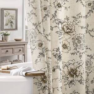 lot 6469 image: NDDYCU Farmhouse Floral Vintage Shower Curtain, Black Linen Spring Pattern Shower Curtains for Bathroom, Tan Taupe,72x72