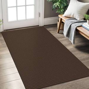 lot 6471 image: KOZYFLY Rugs for Entryway 3x5 ft Washable Area Rug Non Slip Rubber Backed Entry Rug Woven Indoor Door Mat Cotton Kitchen Rugs Floor Carpet for Entryway, Foyer, Backdoor, Reddish BrownCoffee