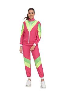 lot 6474 image: Cuteshower Womens Premium 80s Tracksuit Costume - Retro Dance Sportswears Costume for Halloween Cosplay