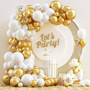 lot 6475 image: NISOCY White and Gold Balloons Garland Kit, 120PCS White Metallic Gold Confetti Balloon Arch Kit for Birthday Wedding Engagements Graduation Baby Bridal Shower Anniversary Party Decorations