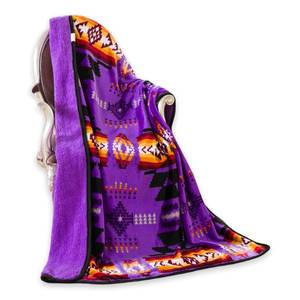 lot 11211 image: Nu Trendz Signature Southwest Design (Navajo Print) Sherpa Lined Throw 16112 Purple