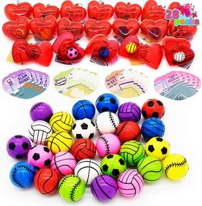lot 11213 image: JOYIN 28 Packs Kids Valentine Day Sports Bouncy Ball with Prefilled Hearts and Valentine Cards for Kids Valentine Classroom Exchange, Kids Bouncy Balls for Class Exchange Game Prize