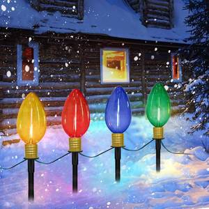 lot 11214 image: Doratale C9 Christmas Multicolor Pathway Lights, 7Ft Outdoor Christmas Pathway Markers Stakes Lights with 4 Jumbo C9 Multicolor LED Bulbs, Connectable Xmas Walkway Light for Driveway Yard Lawn Garden