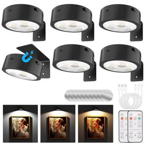 lot 11229 image: Tututry Picture Lights for Wall, Rechargeable Battery Operated Wireless Magnetic Painting Lights with Remote Dimmable and Timer, Wall Decor Lights with 3 Lighting Modes for Art Display (Black, 6Pack)