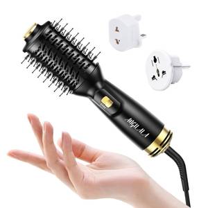 lot 11241 image: ANGILALA Dual Voltage(100250V) Mini Hair Dryer Brush with European Plug Adapter for International Travel, Europe Travel Essentials for Women (Turns On)