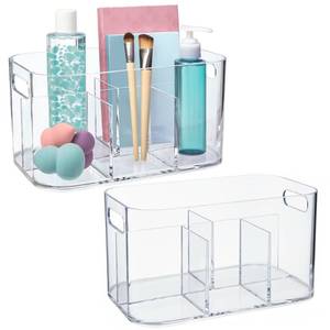 lot 11246 image: STORi Bliss 5-Compartment Plastic Cosmetics Storage Organizer, Set of 2  Clear  Rectangular Divided Makeup Bin & Vanity Caddy with Pass-Through Handles  Round Corner Design  Made in USA