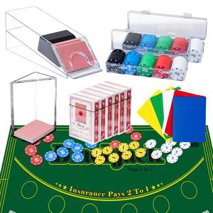 lot 11266 image: Entertainment Casino Game Set,Blackjack,Texas Holdem,Poker Card Kit with Card Dealing Shoe,Discard Tray,200 Chips,6 Deck Card,Double-sided felt��Green��,10 Cut Cards,Poker Set,Blackjack Table Set