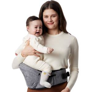 lot 11273 image: Momcozy Hip Seat Baby Carrier - Adjustable Waistband with Original 3D Belly Protector, Ergonomic Carrier with Various Pockets for Toddlers up to 45lbs (Grey, Medium 27-45IN)