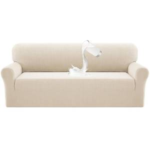 lot 11277 image: PrinceDeco Waterproof Couch Covers Slipcovers for Sofas,1 Piece Stretch Jacquard Sofa Slipcover Leakproof Pet Friendly Furniture Protector for Kids, Dog (Sofa Seat Width 52-60, Ivory)