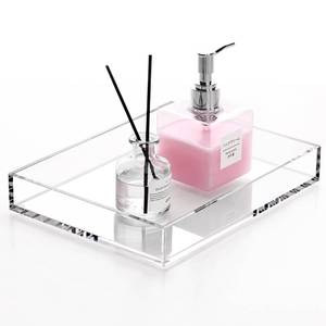 lot 11289 image: DINGHUO Acrylic Perfume Bathroom Vanity Counter Tray, Clear 9.45x7.09x1.38 Rectangle Countertop Organizer for Jewelry Candles Soap Makeup Toilet Tank Kitchen - 1 Pack