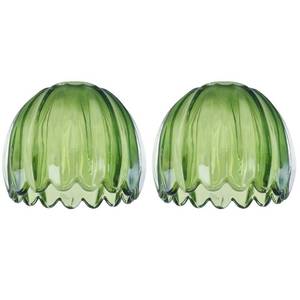 lot 11290 image: Glass Green Tulip Lamp Shades Set of 2 Small Flower Art Blown Lampshades,1.58lb,1.65 Top x 5.5 Diameter x 3.9 Height,Replacement Mini Lamp Shade for Floor Lamp Table Wall Lamp Chandelier Decor (Missing One)
