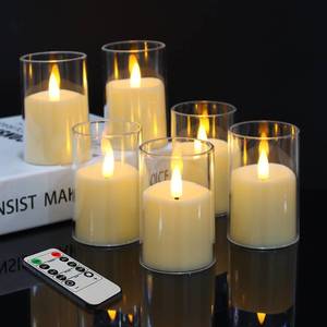 lot 11295 image: Kuandawei 6 Pack Flickering Flameless Votive Candles with Timer and Remote, Battery Operated Long Lasting 300 Hours, Small Pillar LED Fake Candles for Wedding Home Decor, Acrylic Shell, 2 x 3