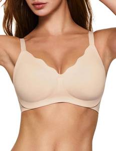 lot 11296 image: Lehoba Womens Wireless Push Up Bra Scalloped No Underwire Comfortable Bras Full Coverage Seamless Tshirt Everyday Bralettes, Nude Medium