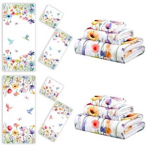 lot 11300 image: VitalCozy Set of 6 Wildflower Bathroom Towel Absorbent Soft Hand Towels Decorative Guest Bathroom Towel Set, 3 Sizes(Spring Flower)