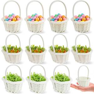 lot 11307 image: FOIMAS 12pcs Mini Easter Baskets with Handles 100pcs Colorful Easter Eggs and 12pcs Artificial Carrots Shred Grass for Easter Party Favor Decoration Craft Supply (Damaged To The baskets