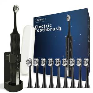 lot 11314 image: Diamond Style - Sonic Electric Toothbrush for Adults and Kids, Comes with 10 Brush Heads & Travel Case, 5 Modes with 2 Minutes Built in Smart Timer, One Charge for 90 Days, 42,000 VPM Motor (Black) (Used) (Small Ware)