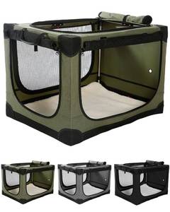 lot 11321 image: Veraste 30 L x 21 W x 21 H Collapsible Travel Dog Crate, Portable Soft Dog Kennel for Medium Dogs up to 45 lbs, 4-Door Foldable Travel Crate with Durable Mesh & Storage Bag, Green