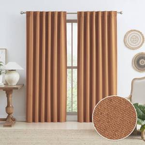 lot 11323 image: KEQIAOSUOCAI 90 Inch Burnt Orange Blackout Linen Curtains Linen 2 Panels Set for Living Room Hook Belt Back Tab Boho Muted Ochre Orange Curtains for Bedroom W50 x L90