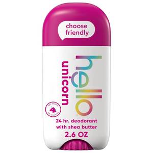 lot 12000 image: hello Unicorn Aluminum Free Deodorant for Women and Men with Shea Butter, 24-Hour Freshness, Baking Soda Free Deodorant, Dermatologically Tested, 2.6 oz Stick (Used)