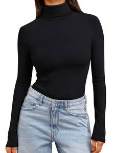 lot 12005 image: Trendy Queen Womens Turtleneck Long Sleeve Shirts Spring Fashion BasicThermal Underwear Tops Winter Clothes 2026 Black S
