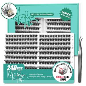 lot 12009 image: Madam Fifi Self Adhesive Lash Clusters, 240 Pcs Individual Eyelashes No Glue Needed, 8��16mm Fluffy Wispy Cluster Lashes, DIY Lash Extension Kit for Natural Volume Look with Tweezers (One Box Is Used)