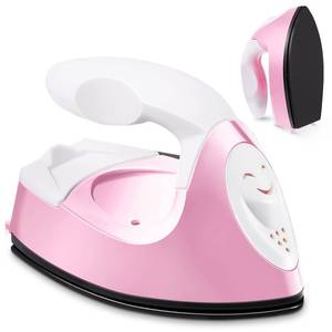lot 12371 image: Honoson Mini Craft Iron Mini Heat Press Small Iron 3.93 x 2.36 x 2.76 in Portable Handy Tiny Flatiron with Charging Base Accessory for Fuse Bead Patch DIY Heat Transfer Vinyl(Light Pink)