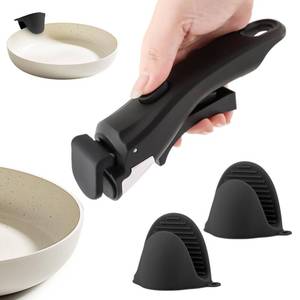 lot 12379 image: Removable Pot Handle, Cream White Detachable Pan Handles with 2 PCS Silicone Oven Mitts Heat Resistant, Universal Pan Replacement Handles for Pots and Pans (Black) (Missing 2 Silicone Pieces)
