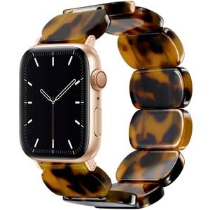 lot 12392 image: Newlibery Resin Stretchy Watch Bands Women Compatible with Apple Watch 38mm 40mm 41mm 42mm (S1110) Tortoise Light Bracelet Beaded Elastic Strap for iWatch Series1110987654321SEUltra (M)