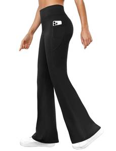 lot 12403 image: DLOODA Womens Yoga Pants with Pockets High Waisted Flare Leggings Bell Bottom Tummy Control Workout Bootcut Leggings Black