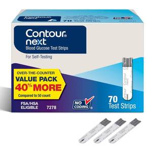 lot 12409 image: Ascensia Contour Next Blood Glucose Test Strips for Diabetes �� 70 Count (1 Pack) - Accurate, No Coding, Second-Chance Sampling, Compatible with All Contour Next Meters for Easy Blood Sugar Testing