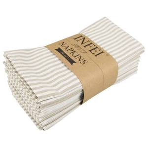 lot 12420 image: INFEI Plain Striped Cotton Linen Blended Dinner Cloth Napkins - Set of 12 (40 x 30 cm) - for Events & Home Use (Beige)