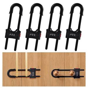 lot 12421 image: 4 Pack U-Shaped Sliding Cabinet Locks Multifunctional Child Safety Lock Adjustable Baby Proof Clips for Home Cabinets Refrigerator Doors Cabinet Knobs and Window Handles (Black)
