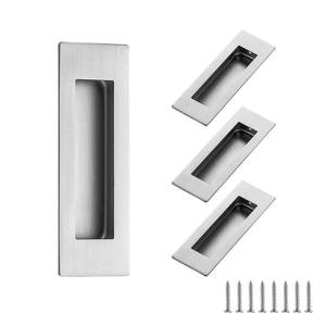 lot 12428 image: Ravinte 4 Pack Brushed Nickel Sliding Closet Door Handles Silver Flush Pulls 4.72in Length Recessed Finger Pulls for Sliding Barn Door Sqaure Cabinet Pulls Stainless Steel