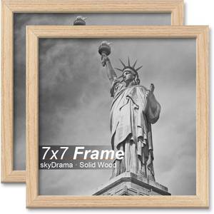 lot 12432 image: skyDrama Natural Solid Wood 7x7 Picture Frame, Display 7 x 7 Inch Picture Poster Photo, Vertical & Horizontal Wall Hanging - 2 PackNatural7x7