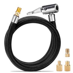 lot 12434 image: LUMITECO 31 Upgraded Lengthened Tire Inflator Hose Adapter &Converting Nuts, Lock On Air Chuck with Hose and Tire Schrader Valve Fine Thread, for tire pumps Twist On Convert to Lock On Connection