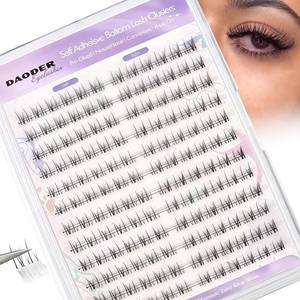 lot 12437 image: DAODER Self Adhesive Bottom Lash Clusters, Pre Glued Wispy Bottom Lashes Natural Look NO Glue Need, Clear Band J Curl Lower Eyelash Extensions For Under Eyeslashes 4-7mm (Black Little Cutie) (Missing Some On The Top Row)