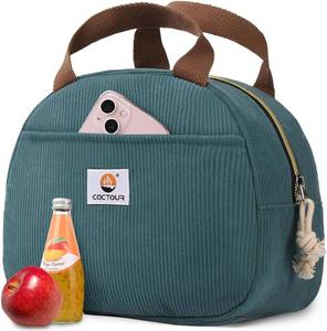 lot 12447 image: CaCTOUR Lunch Box Lunch Bag for Women Girls Teens, Cute Lunch Box Cooler Bag, Portable Small Insulated LunchBox Reusable Corduroy Lunch Tote for WorkTravelPicnicSchool (Lake Green)