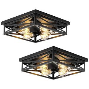lot 15000 image: 2 Pack Flush Mount Ceiling Light Fixture, Black Hallway Light, Metal Cage Closed to Ceiling Mounted Lights, 4-light Farmhouse Flush Mount Light Fixture for Bedroom Hallway Entryway E26 Base 13in