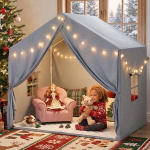 lot 15001 image: Sisticker Kids Play Tent Indoor - with Mat, Star Lights - Large Toddler Tents Playhouse for Girls Boys, Bed Tent for Bedroom Inside Birthday Gifts Toys(Gray)