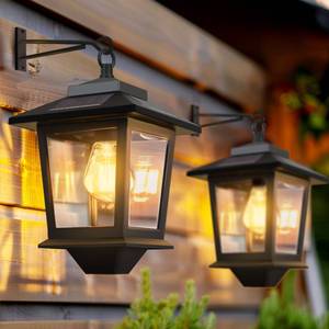 lot 15010 image: PASAMIC 2 Pack Solar Wall Lanterns with Replaceable Bulb,Outdoor Hanging Lights with 4 Solar Panels,Dusk to Dawn Led Outdoor Wall Sconce, Anti-Rust Waterproof Lanterns with Hooks,3000K Warm White