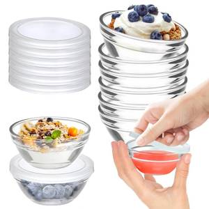 lot 16407 image: 6 Pack Mini 3 Inch Small Glass Bowls with 6 Pack Lids, 2.5 oz Clear Glass Pinch Bowls, Condiment Containers, for Dips, Nuts, Candy, Snacks, Meal Prep Bowls